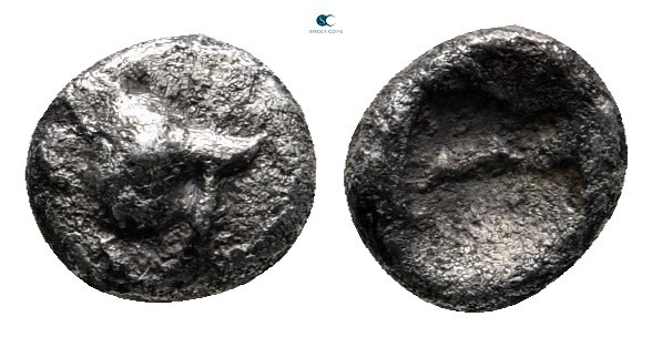 Mysia. Kyzikos circa 500-450 BC. 
Hemiobol AR

7 mm, 0,50 g

Head of bear r...