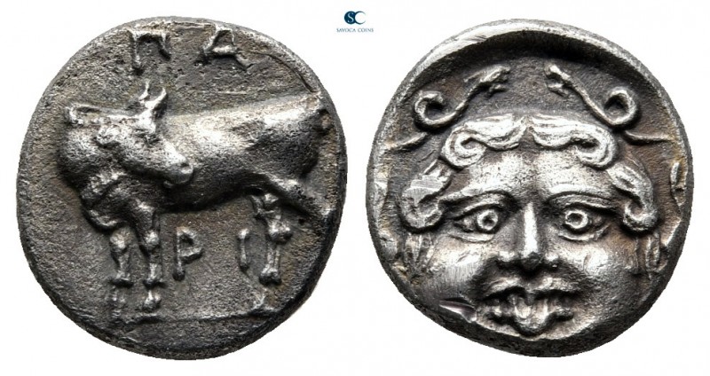 Mysia. Parion 400-300 BC. 
Hemidrachm AR

13 mm, 2,30 g

ΠΑΡΙ, bull standin...