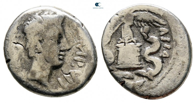 Octavian 29-28 BC. Uncertain mint in Italy
Quinarius AR

14 mm, 1,37 g

[CA...