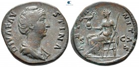 Diva Faustina I AD 140-141. Struck under Antoninus Pius, AD 141-146. Rome. Sestertius Æ
