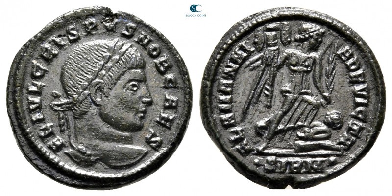 Crispus, as Caesar AD 316-326. Sirmium
Nummus Æ

19 mm, 3,40 g

FL IVL CRIS...