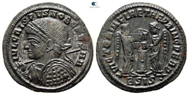 Crispus, as Caesar AD 316-326. Siscia
Follis Æ

20 mm, 2,75 g

IVL CRISPVS ...