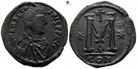 Anastasius I AD 491-518. Constantinople. 1st officina. Follis Æ