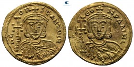 Constantine V Copronymus, with Leo III AD 741-775. Struck circa AD 741-751. Constantinople. Solidus AV
