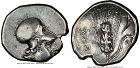 LUCANIA. Metapontum. Ca. 325-275 BC. AR diobol (12mm, 2h). NGC Choice VF. Head of Athena right, wearing Corinthian helmet pushed back on head / META, ...