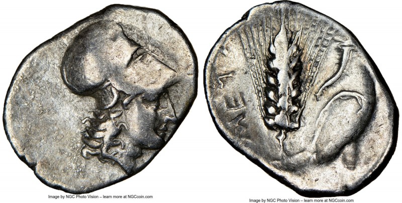 LUCANIA. Metapontum. Ca. 325-275 BC. AR diobol (14mm, 7h). NGC VF. Head of Athen...
