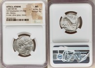 ATTICA. Athens. Ca. 440-404 BC. AR tetradrachm (25mm, 17.20 gm, 12h). NGC MS 4/5 - 4/5. Mid-mass coinage issue. Head of Athena right, wearing crested ...