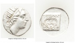 CARIAN ISLANDS. Rhodes. Ca. 88-84 BC. AR drachm (14mm, 2.54 gm, 12h). Plinthophoric standard, Zenon, magistrate. Radiate head of Helios right / ZHNΩN,...