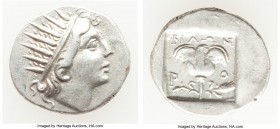 CARIAN ISLANDS. Rhodes. Ca. 88-84 BC. AR drachm (16mm, 2.52 gm, 12h). Choice VF. Plinthophoric standard, Philon, magistrate. Radiate head of Helios ri...