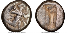 ACHAEMENID PERSIA. Darius I-Xerxes II (ca. 485-480 BC). AR siglos (20mm). NGC Fine. Persian king or hero, wearing cidaris and candys, drapery angled f...