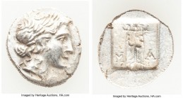 LYCIAN LEAGUE. Masicytes. Ca. 48-20 BC. AR hemidrachm (14mm, 1.86 gm, 12h). AU. Series 1. Laureate head of Apollo right; Λ-Y below / M-A, cithara (lyr...