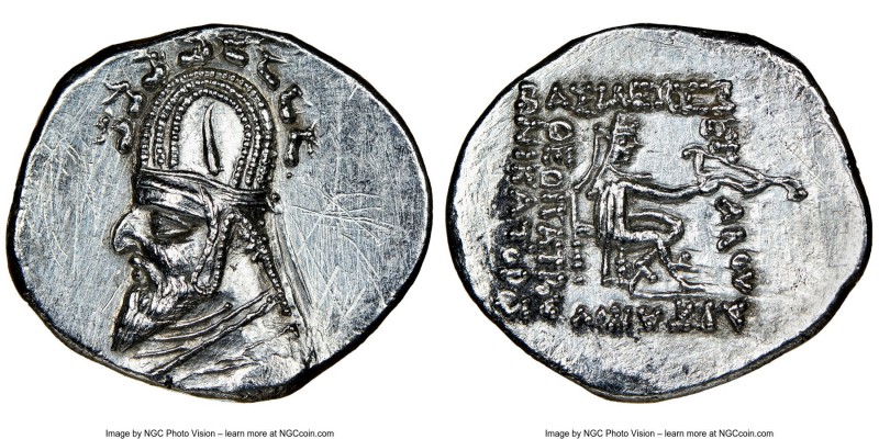 PARTHIAN KINGDOM. Sinatruces (ca. 93-69 BC). AR drachm (20mm, 12h). NGC XF, scra...