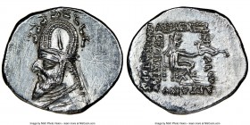 PARTHIAN KINGDOM. Sinatruces (ca. 93-69 BC). AR drachm (20mm, 12h). NGC XF, scratches. Rhagae. Diademed bust of Sinatruces left, wearing tiara ornamen...