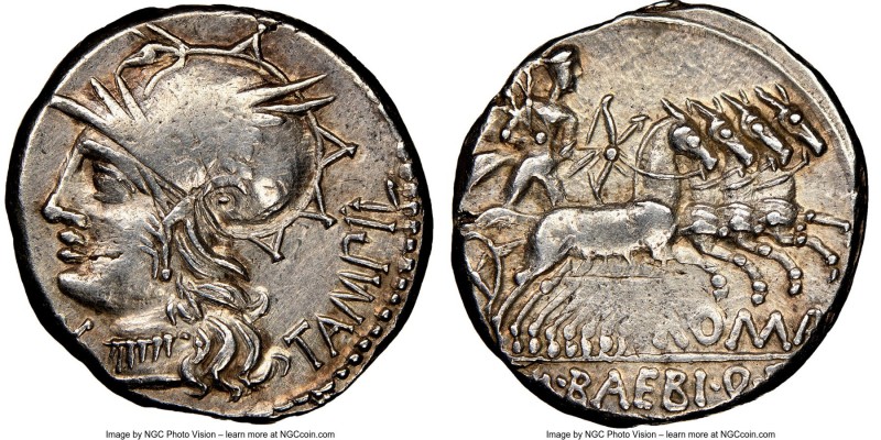 M. Baebius Q.f. Tampilus (ca. 137 BC). AR denarius (19mm, 7h). NGC Choice VF, br...