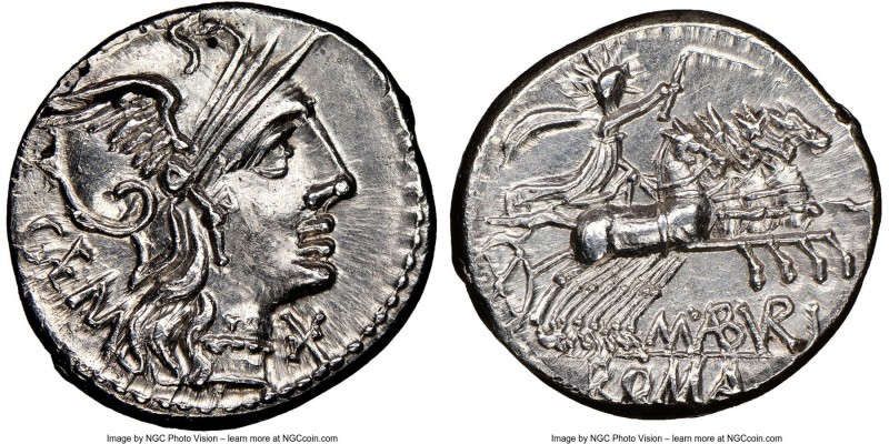 C. Aburius Geminus (ca. 132 BC). AR denarius (19mm, 3.96 gm, 7h). NGC MS 5/5 - 3...