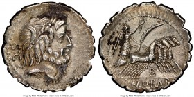 Q. Antonius Balbus (83-82 BC). AR denarius serratus (20mm, 6h). NGC Choice XF. Rome. Laureate head of Jupiter right; S•C behind / Q•ANTO•BAB/PR (ANT l...