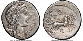 C. Annius T.f. T.n. and L. Fabius L.f. Hispaniensis (82-81 BC). AR denarius (18mm, 5h). NGC XF. Rome. C•ANNIVS•T•F•T•N•PRO•COS•EX•S•C•, diademed head ...