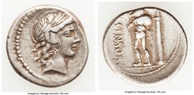 L. Marcius Censorinus (82 BC). AR denarius (18mm, 3.81 gm, 9h). VF. Rome. Laureate head of Apollo right / L•CENSOR, satyr Marsyas walking left, raisin...