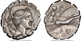 Ti. Claudius Ti.f. Ap.n. Nero (ca. 79 BC). AR denarius serratus (18mm, 10h). NGC XF. Rome. Diademed, draped bust of Diana right, bow and quiver over s...