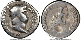 Nero (AD 54-68). AR denarius (19mm, 6h). NGC VG. Rome, ca. AD 64-65. NERO CAESAR-AVGVSTVS, laureate head of Nero right / IVPPITER-CVSTOS, Jupiter enth...