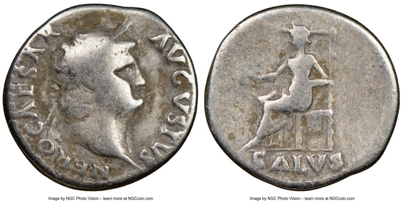 Nero (AD 54-68). AR denarius (18mm, 7h). NGC VG. Rome, AD 65-66. NERO CAESAR-AVG...