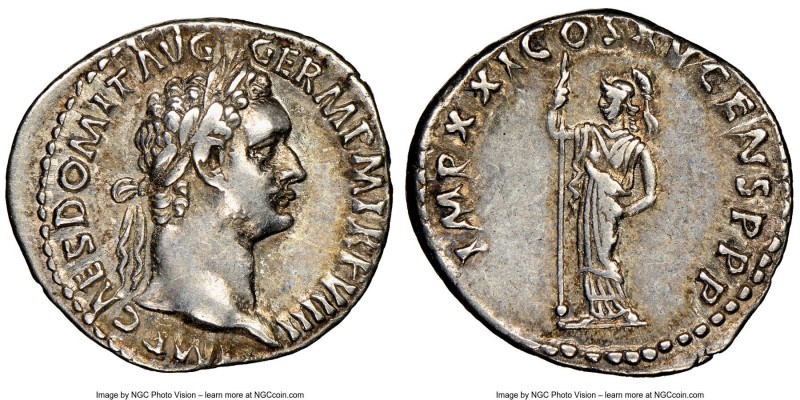 Domitian, as Augustus (AD 81-96). AR denarius (19mm, 5h). NGC XF. Rome, 14 Septe...