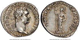 Domitian, as Augustus (AD 81-96). AR denarius (19mm, 5h). NGC XF. Rome, 14 September AD 90-13 September AD 91. IMP CAES DOMIT AVG-GERM P M TR P VIIII,...