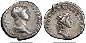 Trajan (AD 98-117). AR denarius (19mm, 7h). NGC Choice Fine. Rome, AD 114-117. IMP CAES NER TRAIAN OPTIM AVG GER DAC PARTHICO, laureate, draped bust o...