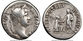 Hadrian (AD 117-138). AR denarius (17mm, 6h). NGC Fine. Rome, AD 130-133. HADRIANVS-AVG COS III P P, laureate head of Hadrian left / RESTITVTORI-HISPA...
