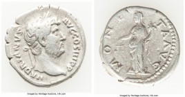Hadrian (AD 117-138). AR denarius (19mm, 3.25 gm, 6h). Fine. Rome, AD 136. HADRIANVS-AVG COS III P P, laureate head of Hadrian right / MONE-TA AVG, Mo...