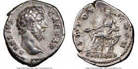 Aelius Caesar (AD 136-138). AR denarius (19mm, 6h). NGC Choice VF. Rome, AD 137. L AELIVS-CAESAR, bare head of Aelius right / TR POT-COS II, Concordia...