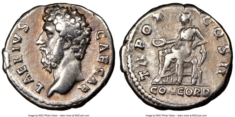 Aelius Caesar (AD 136-138). AR denarius (18mm, 6h). NGC VF. Rome, AD 137. L AELI...