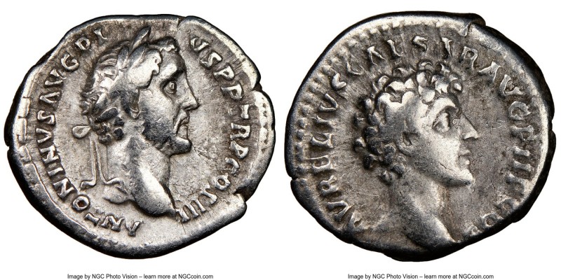 Antoninus Pius (AD 138-161), with Marcus Aurelius, as Caesar. AR denarius (19mm,...