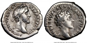 Antoninus Pius (AD 138-161), with Marcus Aurelius, as Caesar. AR denarius (19mm, 6h). NGC VF. Rome, AD 140. ANTONINVS AVG PI-VS P P TR P COS III, laur...