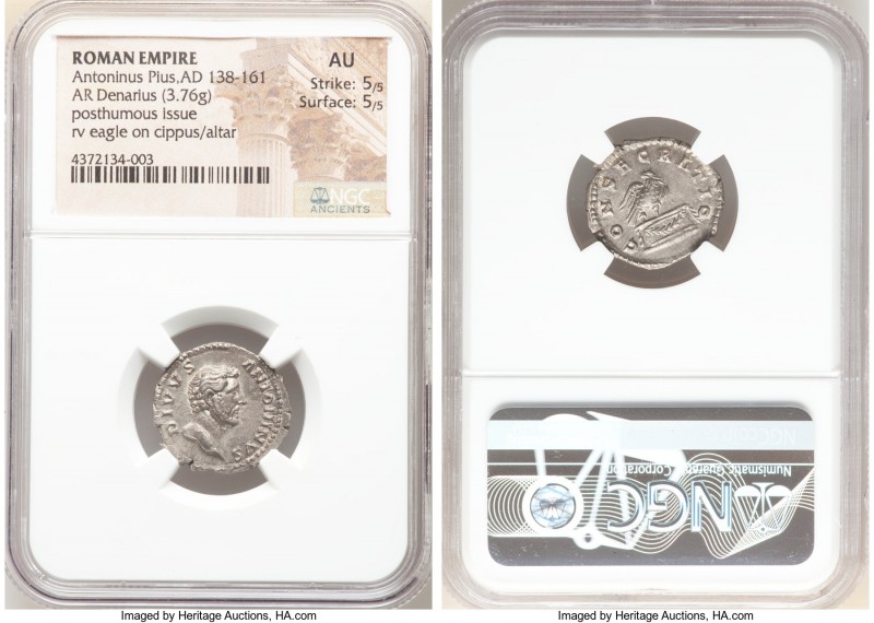 Divus Antoninus Pius (AD 138-161). AR denarius (19mm, 3.76 gm, 5h). NGC AU 5/5 -...