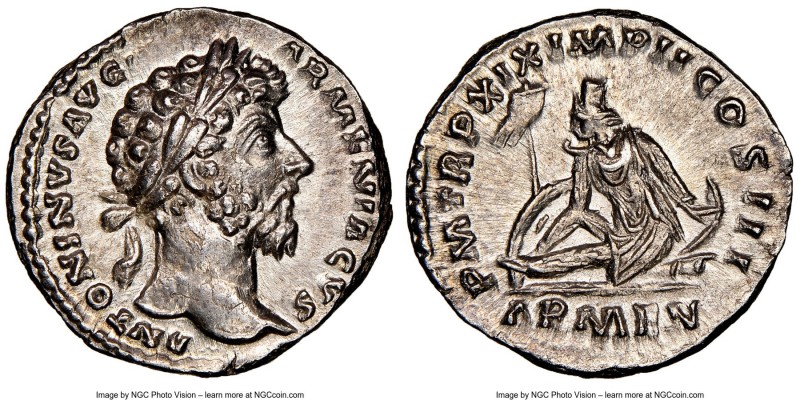 Marcus Aurelius, as Augustus (AD 161-180). AR denarius (17mm, 6h). NGC Choice AU...