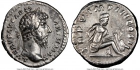 Lucius Verus (AD 161-169). AR denarius (18mm, 7h). NGC Choice VF. Rome, AD 161/2. L VERVS AVG ARM PARTH MAX, laureate head of Lucius Verus right / TR ...