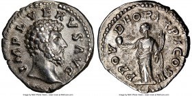 Lucius Verus (AD 161-169). AR denarius (19mm, 12h). NGC XF. Rome, December AD 161-December AD 162. IMP L AVREL VERVS AVG, bare head of Lucius Verus ri...