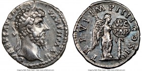 Lucius Verus (AD 161-169). AR denarius (18mm, 7h). NGC Choice VF. Rome, AD 166. L VERVS AVG ARM - PARTH MAX, head laureate right / TR P VI - IMP IIII ...