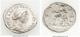 Lucilla (AD 164-182). AR denarius (19mm, 3.37 gm, 6h). VF. Rome. LVCILLAE AVG ANTONINI AVG F, draped bust of Lucilla right, seen from front, hair weav...