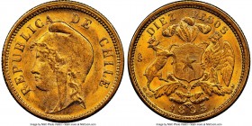 Republic gold 10 Pesos 1895-So MS65 NGC, Santiago mint, KM154. One year type. 

HID09801242017

© 2020 Heritage Auctions | All Rights Reserve
