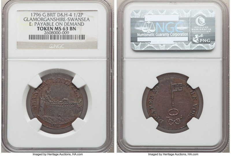 Glamorganshire. Swansea copper 1/2 Penny Token 1796 MS63 Brown NGC, D&H-4. SWANS...