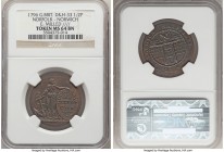 Norfolk. Norwich copper 1/2 Penny Token ND 1796 MS64 Brown NGC, D&H-33. DUNHAM / AND / YALLOP / GOLD / SMITHS on shield supported by Hope standing hea...