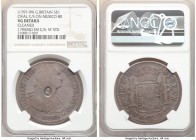 George III Counterstamped Bank Dollar ND (1797-1799) VG Details (Cleaned) NGC, KM634. Oval counterstamped depicting George III on Mexico: Charles IV 8...
