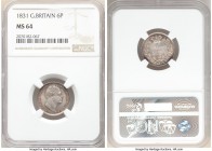 William IV 6 Pence 1831 MS64 NGC, KM712, S-3836. Lavender tinted gray toning overall with peripheries displaying eggplant and orange shades. 

HID09...
