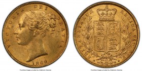 Victoria gold Sovereign 1869 MS62 PCGS, KM736.2, S-3853. Die #15. AGW 0.2355 oz. 

HID09801242017

© 2020 Heritage Auctions | All Rights Reserve