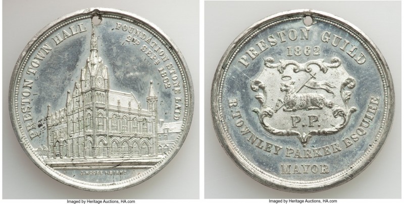 "Preston Town Hall" white-metal Medal 1862 AU (Holed as Issued), 39.7mm. 14.69gm...