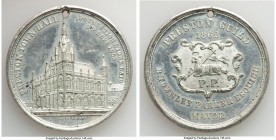 "Preston Town Hall" white-metal Medal 1862 AU (Holed as Issued), 39.7mm. 14.69gm. By J. Moore. PRESTON TOWN HALL FOUNDATION STONE LAID 2ND SEPR 1862 T...