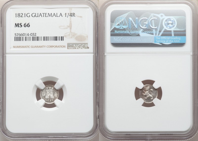 Ferdinand VII 1/4 Real 1821-G MS66 NGC, Nueva Guatemala mint, KM72.

HID098012...