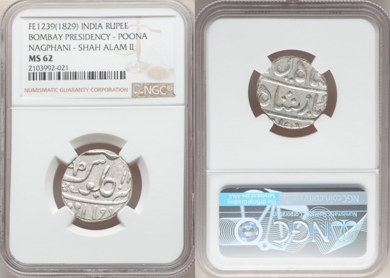 British India. Bombay Presidency Rupee FE 1239 (1829) MS62 NGC, Poona mint, KM32...